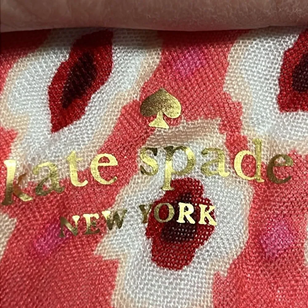 Kate Spade New York Pink Cream Red Viscose Abstract Fashion Scarf 2017 83”, 22”